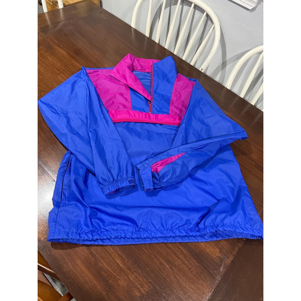 VINTAGE 90s Merit Jacket Adult Large Pink Blue 1/4 Zip Windbreaker Anorak Bag